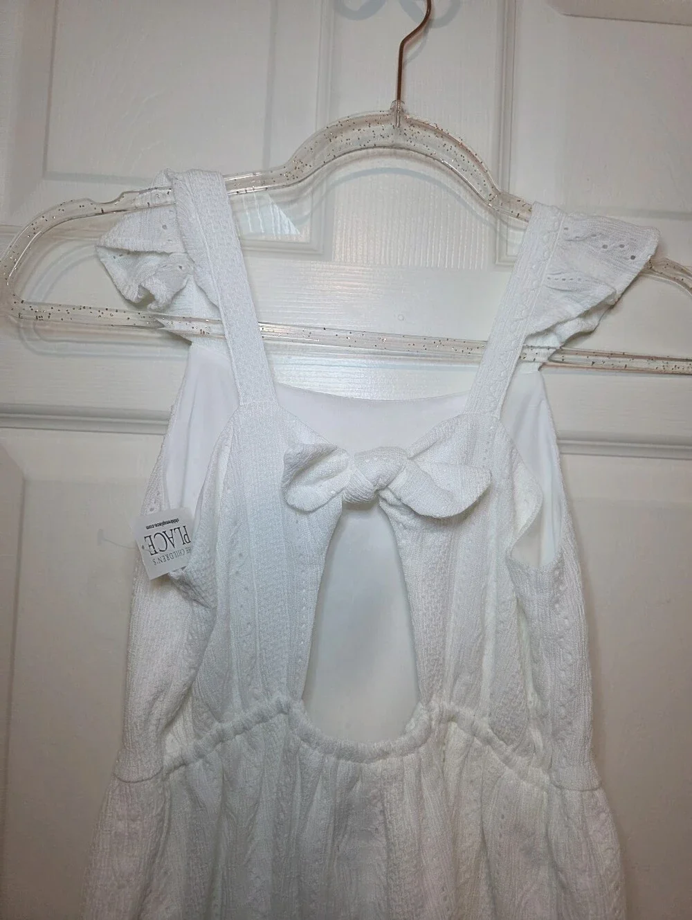 The Childrens Place White Eyelet Cutout Dress Size 10/12 L Ruffle Preppy Minimal